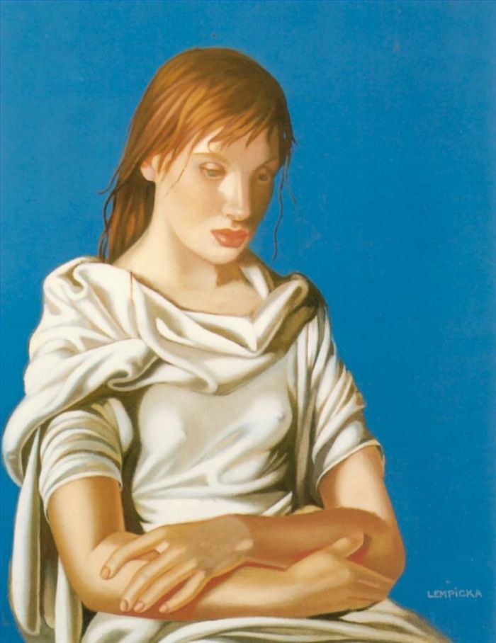 塔玛拉·德·兰陂卡 当代油画作品 -  《双臂交叉的小姐,1939》
