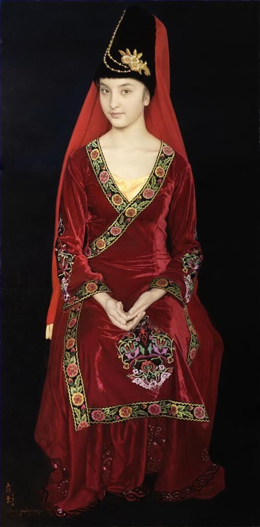 王沂东 当代油画作品 -  《盛装的维吾尔族姑娘》
