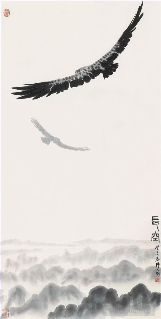 吴作人 当代书法国画作品 -  《鹰击长空,1983》