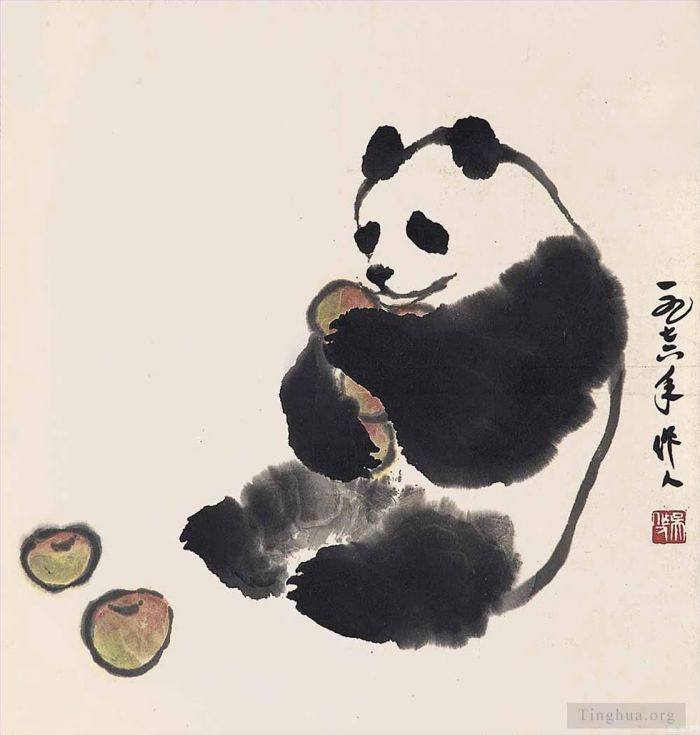 吴作人 当代书法国画作品 -  《熊猫和水果》