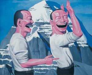 岳敏君的当代艺术作品《举起手，不许动》