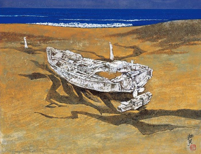 郭继英 当代书法国画作品 -  《沙丘和大海》