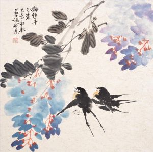 郭艺涵的当代艺术作品《两只燕子和花》