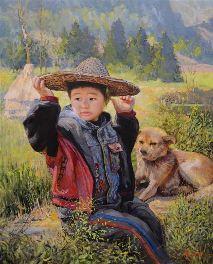 韩培生 当代油画作品 -  《山区的孩子》