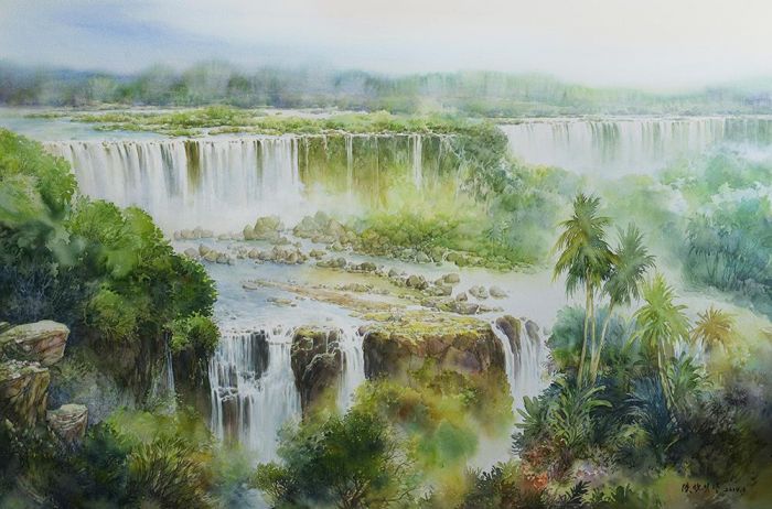 侯晓明 当代各类绘画作品 -  《聆听瀑布的声音》