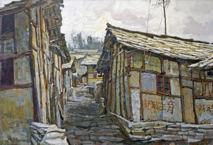 黄德伟 当代油画作品 -  《甘庄村的老石屋》