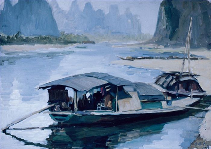黄绍强 当代油画作品 -  《丽江的一个渔民家庭》