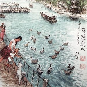 江平的当代艺术作品《野鸭在河里嬉戏》