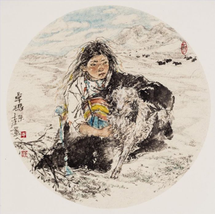 李江 当代书法国画作品 -  《藏族人物剧》