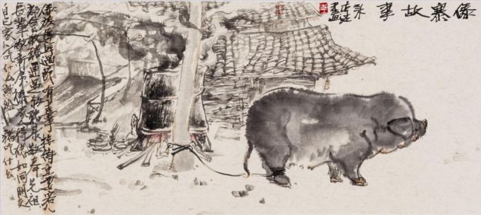 李江 当代书法国画作品 -  《傣族祭祖日常生活》