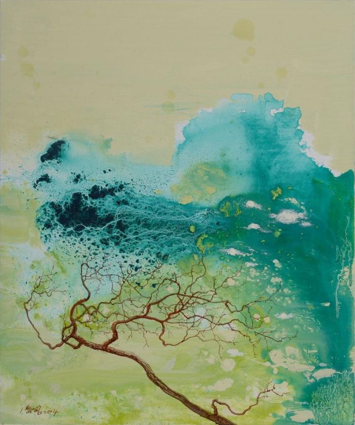 廉学洺 当代油画作品 -  《树枝树和山》