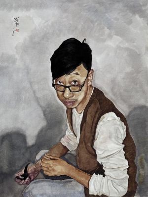 刘向东的当代艺术作品《马一丁拿着烟斗》