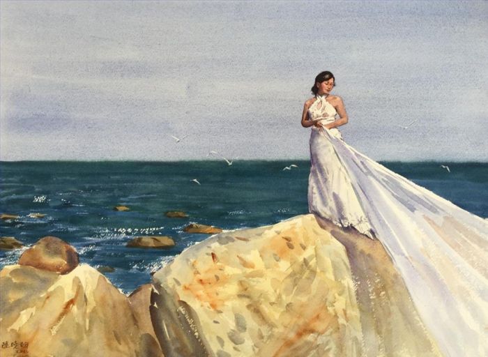 陆晓翰 当代书法国画作品 -  《海角的新娘》