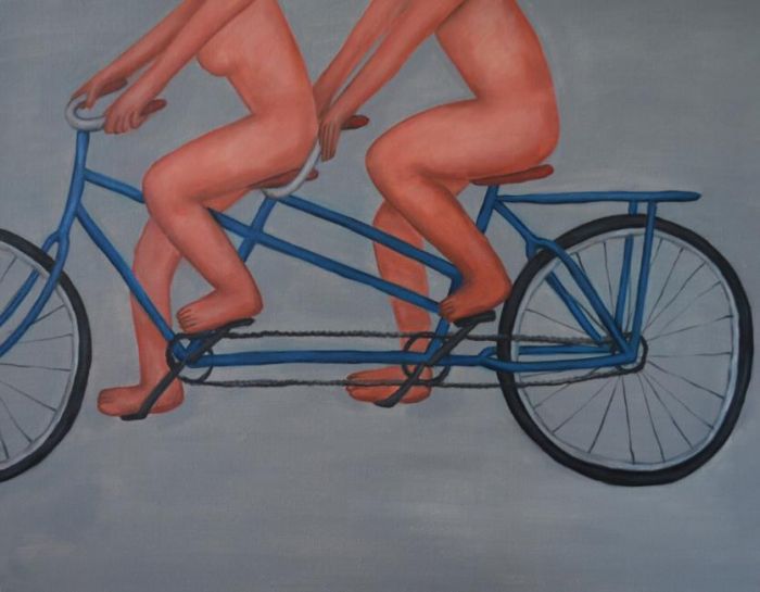 孟溯 当代油画作品 -  《蓝色双人自行车》