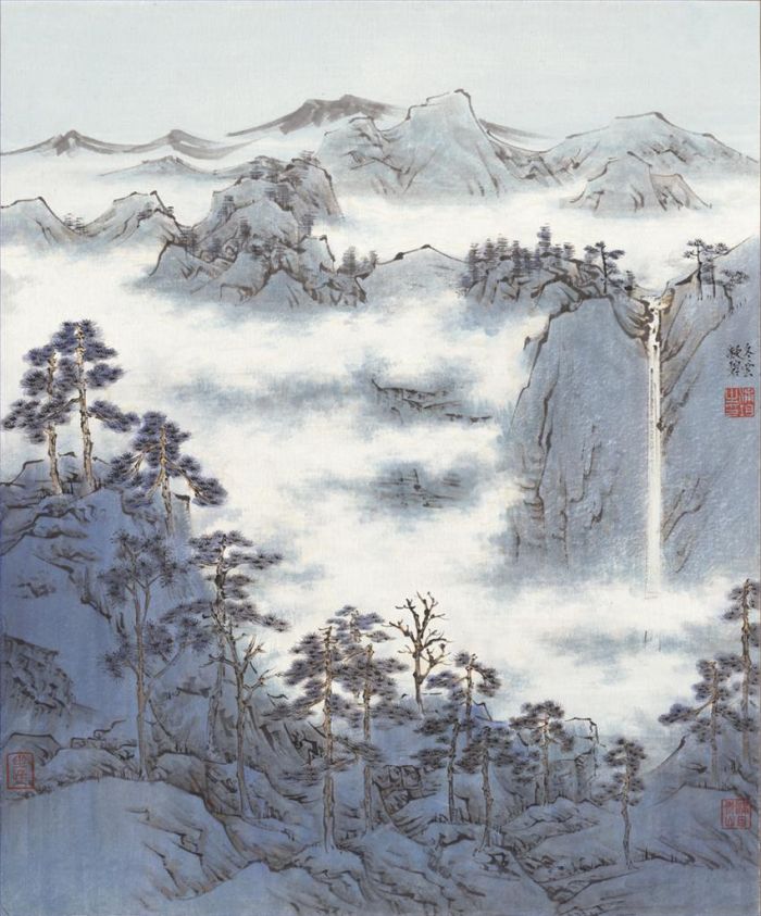浦均 当代书法国画作品 -  《冬天的云和绿树》