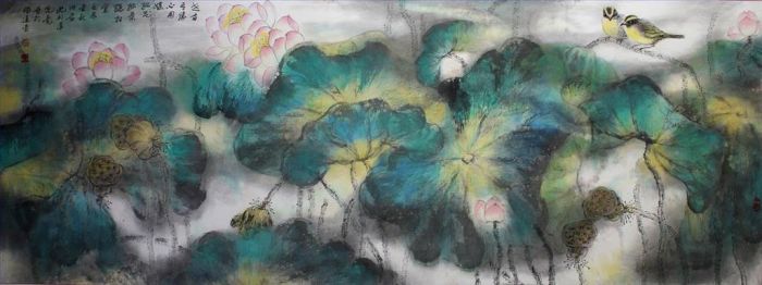 沈利萍 当代书法国画作品 -  《红莲和绿莲》