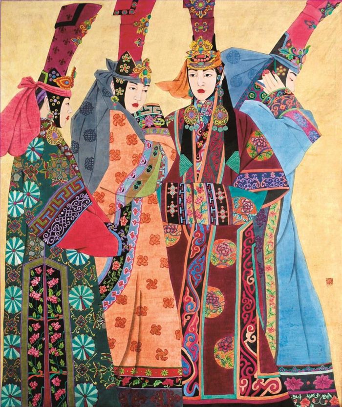 苏茹娅 当代书法国画作品 -  《蒙古女士》