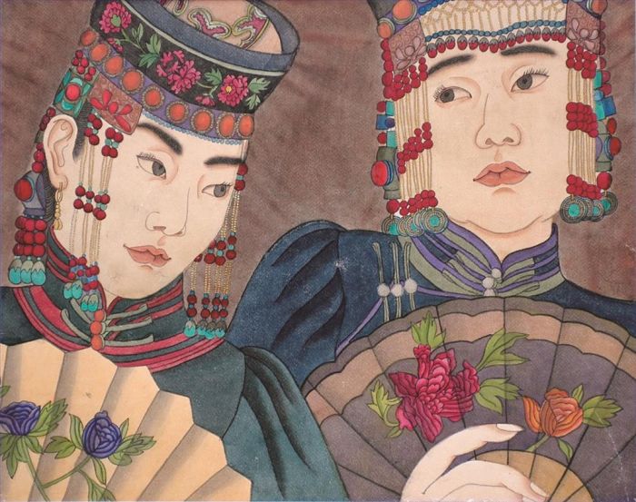 苏茹娅 当代书法国画作品 -  《蒙古族女子2》
