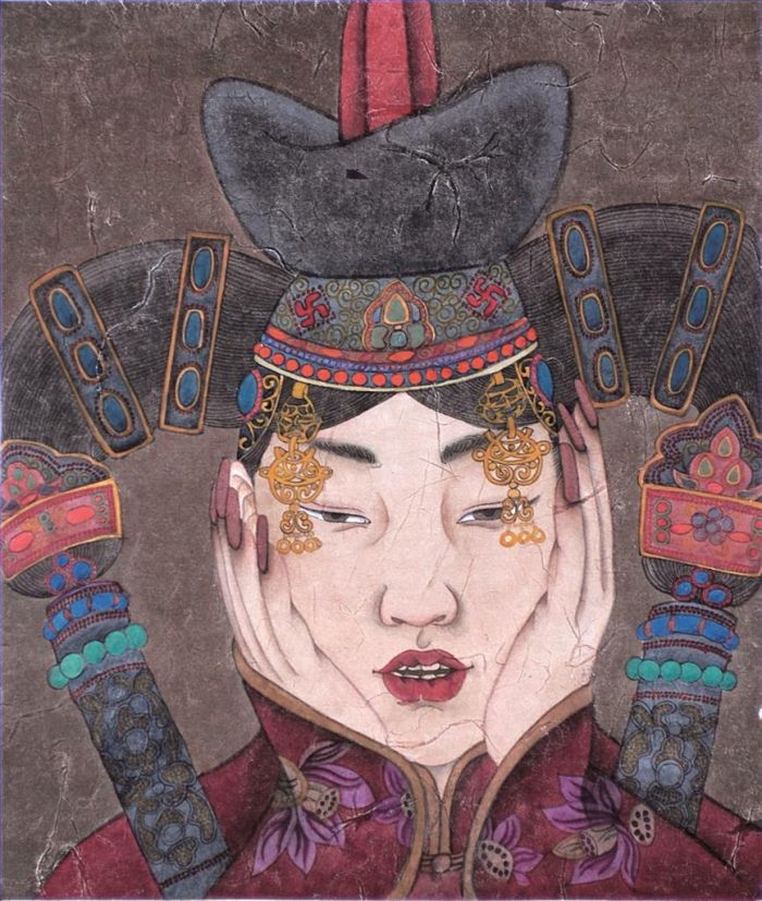 苏茹娅 当代书法国画作品 -  《蒙古族妇女》