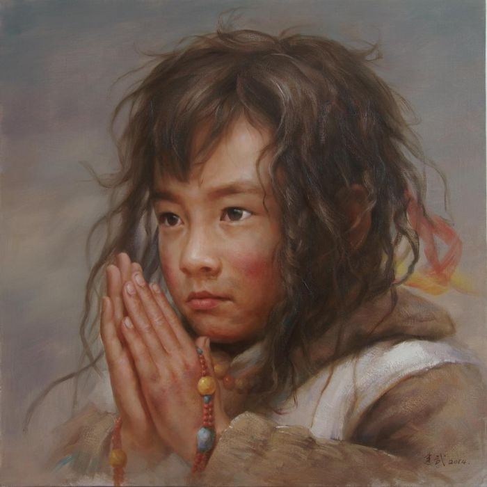 谭建武 当代油画作品 -  《藏族小孩2》