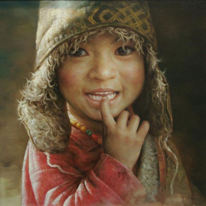 谭建武 当代油画作品 -  《藏族小孩》
