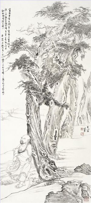 王赫赫的当代艺术作品《传统水墨白描罗汉》