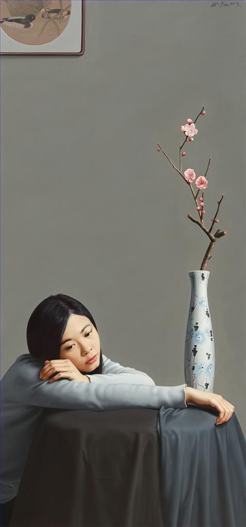 王钧 当代油画作品 -  《闺愁-又是桃花开》