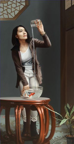王钧的当代艺术作品《浮世内观-观水客》