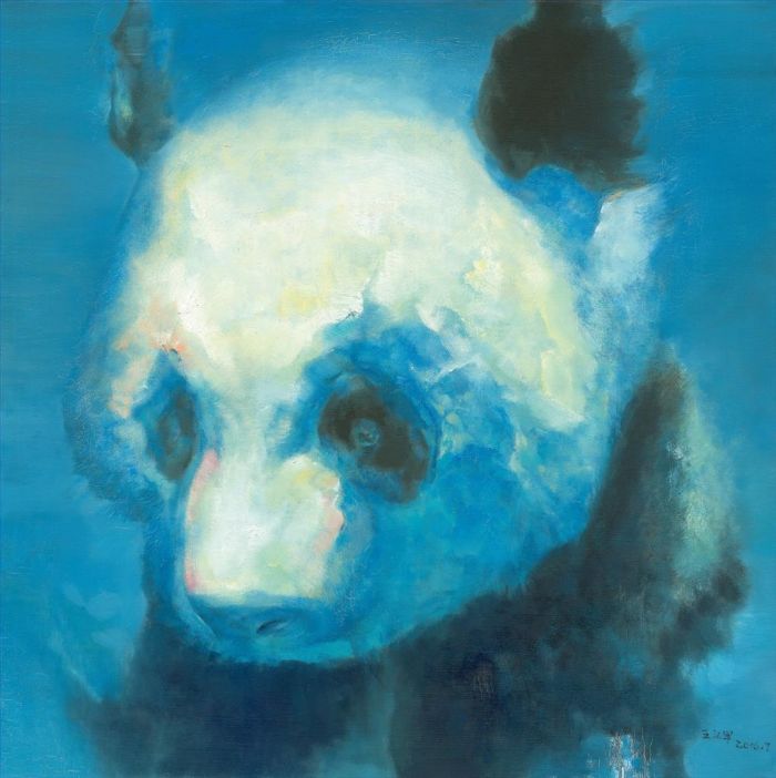 王玉军 当代油画作品 -  《蓝熊猫》