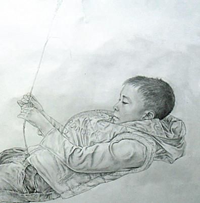 王兆富 当代书法国画作品 -  《童年》