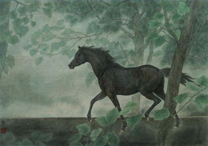 魏为 当代书法国画作品 -  《森林中的黑马》