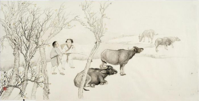 杨芸熙 当代书法国画作品 -  《五牛》