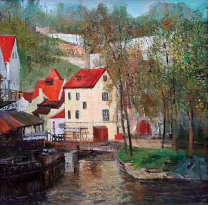 当代油画 - 《捷克共和国的一个小镇》