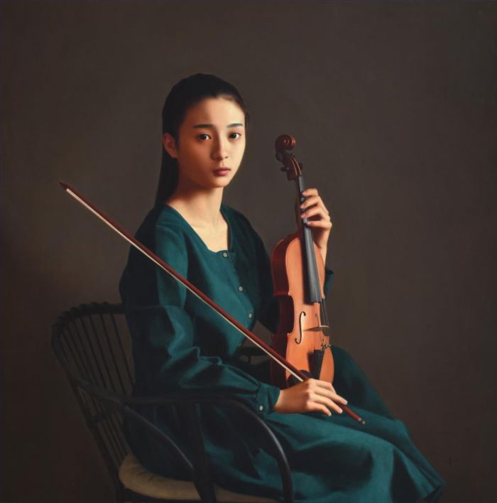 岳小清 当代油画作品 -  《小提琴家》