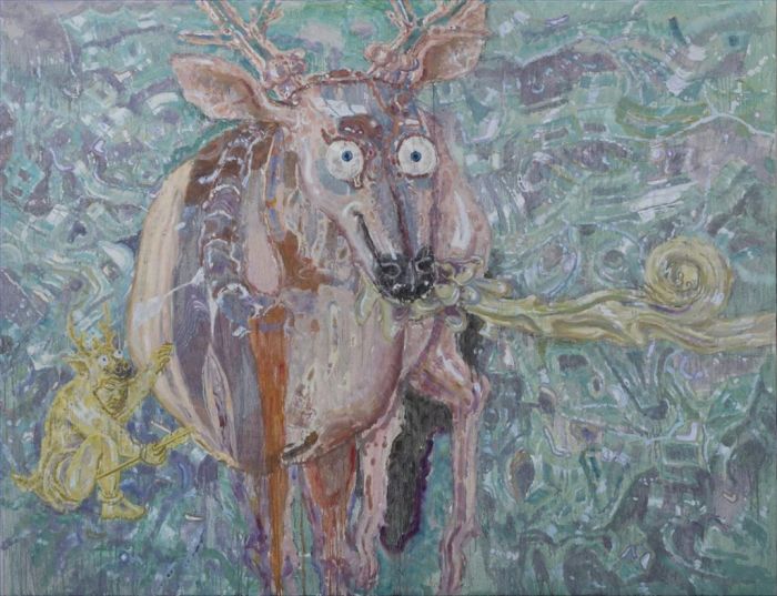 张炀 当代油画作品 -  《幸运石与奇怪的动物2》