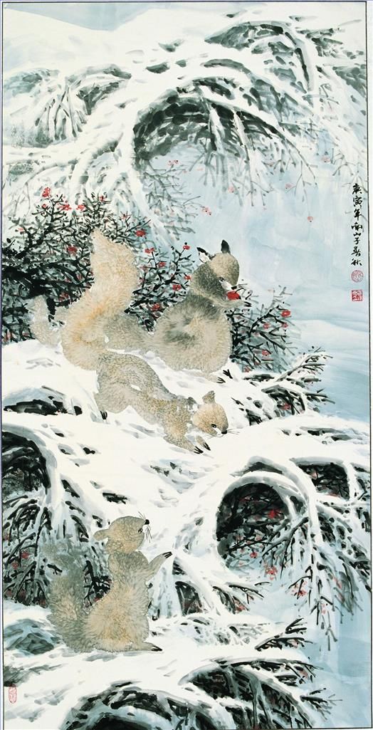 赵春秋 当代各类绘画作品 -  《雪后玩得开心》