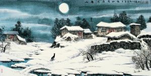 当代绘画 - 《山村雪原月光》
