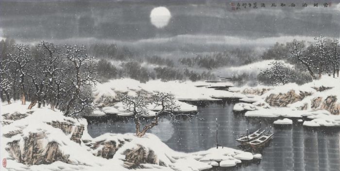 赵春秋 当代各类绘画作品 -  《雪后月夜小憩》