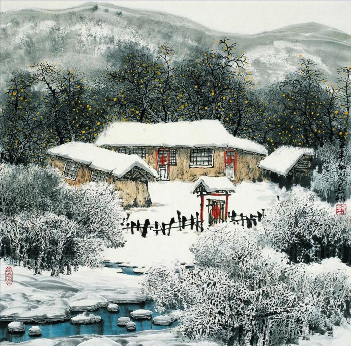 赵春秋 当代各类绘画作品 -  《狮子沟村的雪》