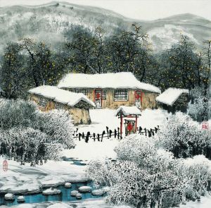 当代绘画 - 《狮子沟村的雪》