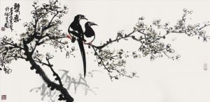赵紫林的当代艺术作品《两只喜鹊》