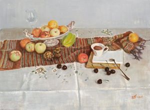 当代油画 - 《葡萄酒和咖啡》