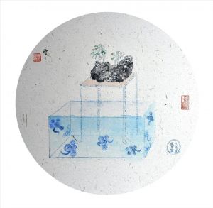 周雯雯的当代艺术作品《青花瓷4山石传说》