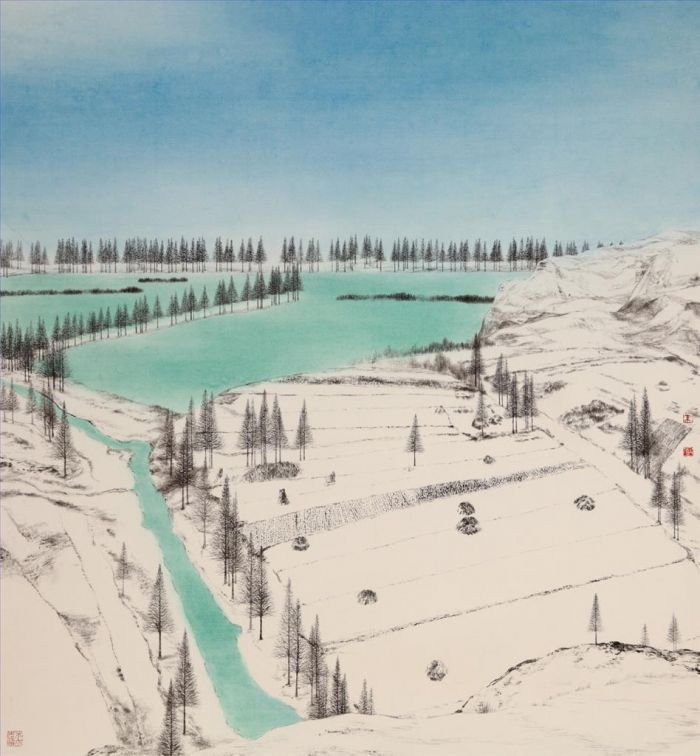 朱剑 当代书法国画作品 -  《那年河边雪》