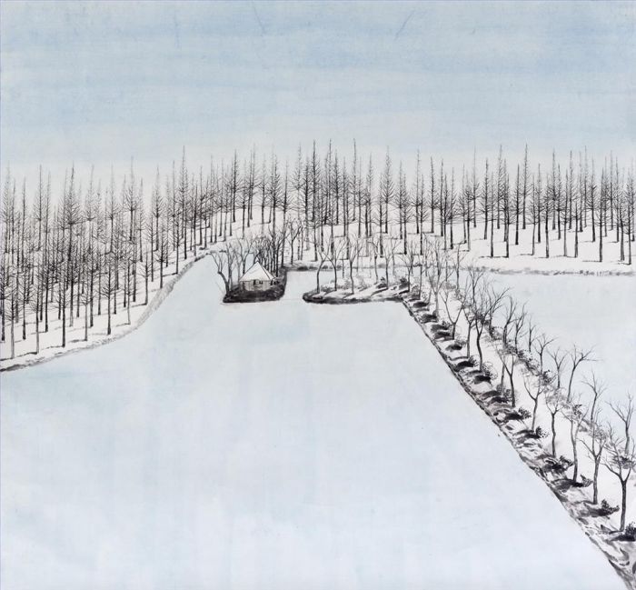 朱剑 当代书法国画作品 -  《那年河边的雪2》