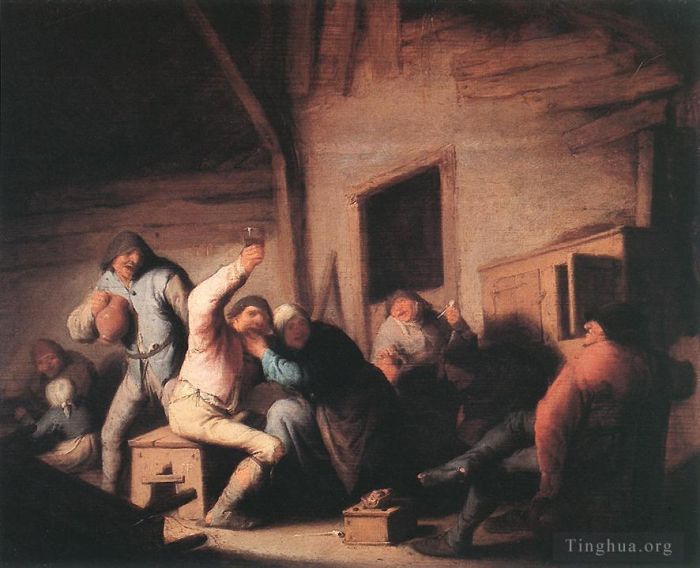 阿德里安·凡·奥斯塔德 的油画作品 -  《酒馆里狂欢的农民》