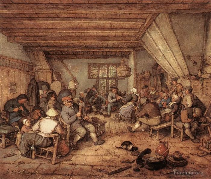 阿德里安·凡·奥斯塔德 的油画作品 -  《在小酒馆里宴请农民》