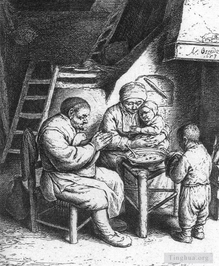 阿德里安·凡·奥斯塔德 的油画作品 -  《饭前祈祷》