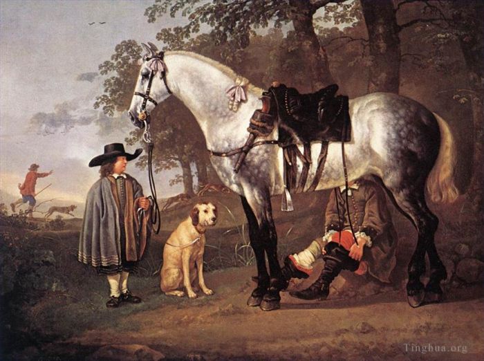 艾尔波特·克伊普 的油画作品 -  《风景中的灰马》