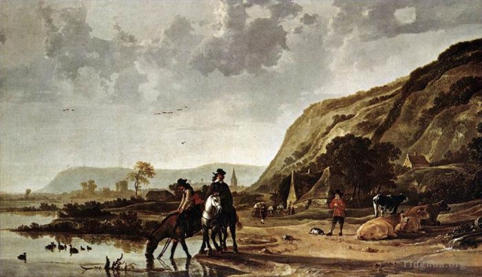 艾尔波特·克伊普 的油画作品 -  《大河景观与骑士》